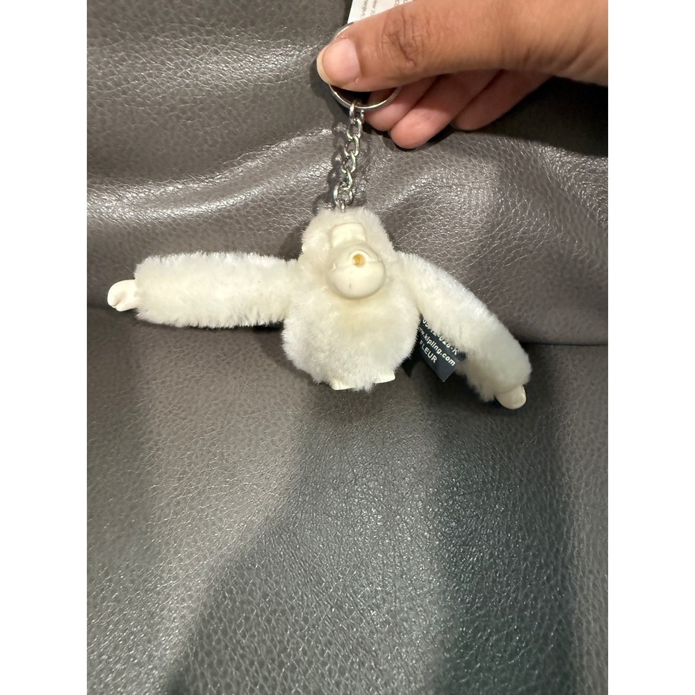 Kipling Fleur White Fuzzy Monkey Keychain Bag Charm 05712-028-K Plush Mascot